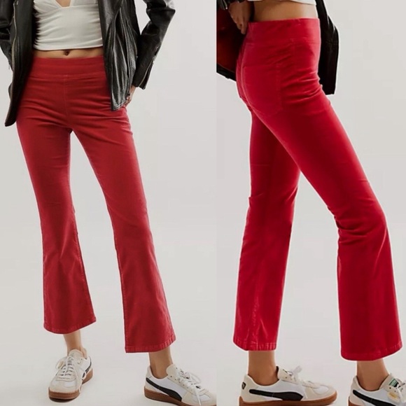 Free People Pants - Free People In My Feelings Velvet Crop Slim Flare Pants Red Size Medium